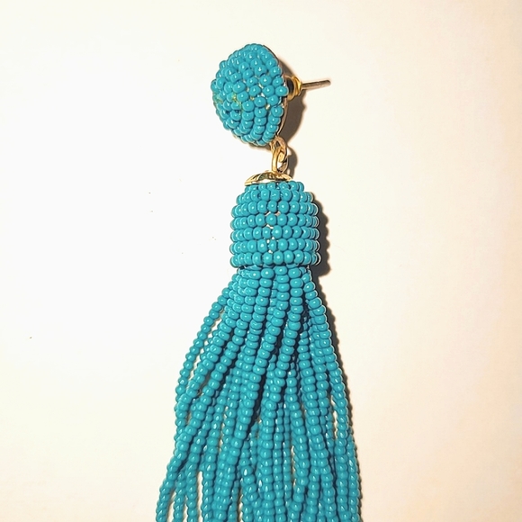 TURQUOISE MICRO BEAD TASSEL EARRINGS - 4" LONG - Picture 2 of 4